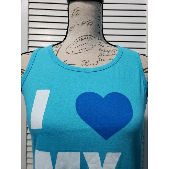Blush Novelty Tank Top Women's Medium Teal Blue I Heart‎ My Bed Graphic Print - Picture 2 of 8